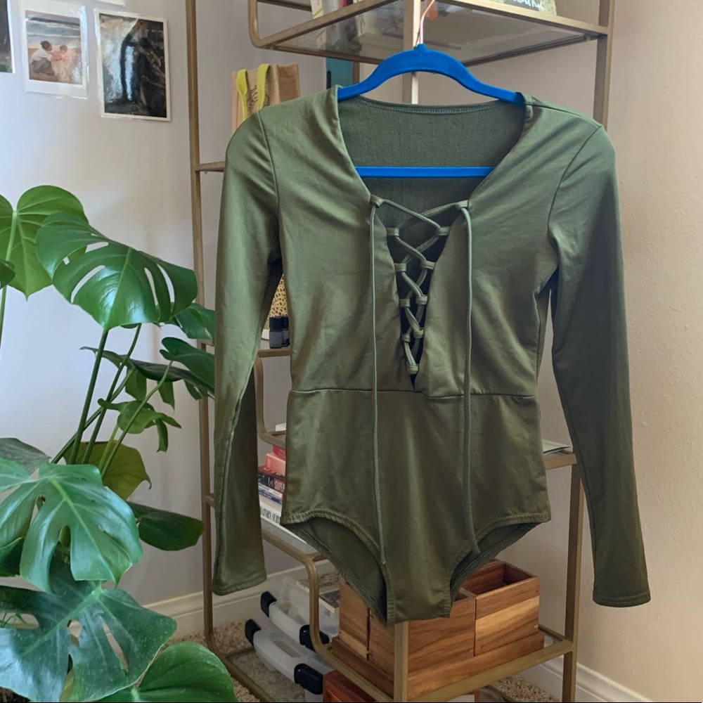 Olive Green Long Sleeve Bodysuit